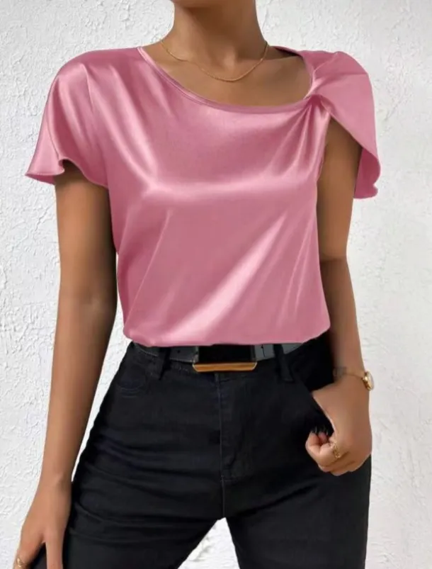 Women's Camisole Tank Top Solid Color Elegant Stylish Short Sleeve V Neck Regular Tops Wedding Guest Work Black Pink Navy Blue Green Khaki Summer Spring
