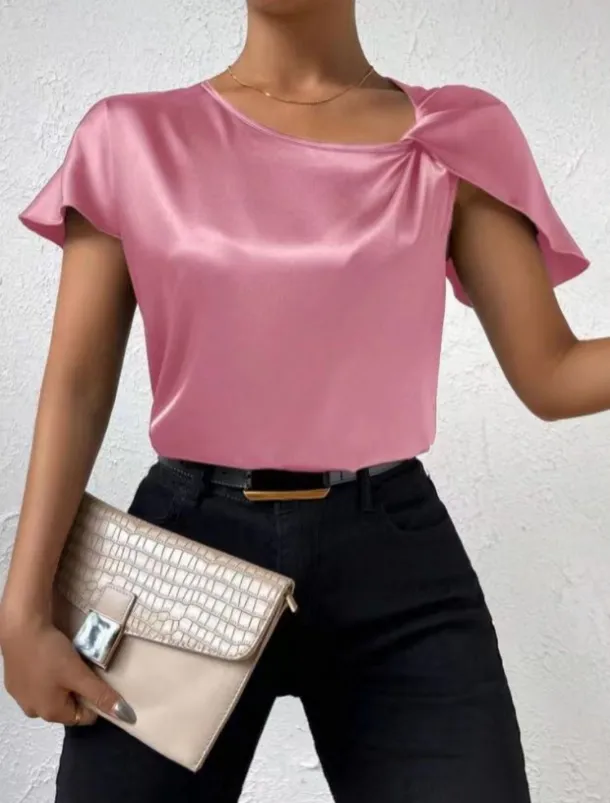 Women's Camisole Tank Top Solid Color Elegant Stylish Short Sleeve V Neck Regular Tops Wedding Guest Work Black Pink Navy Blue Green Khaki Summer Spring