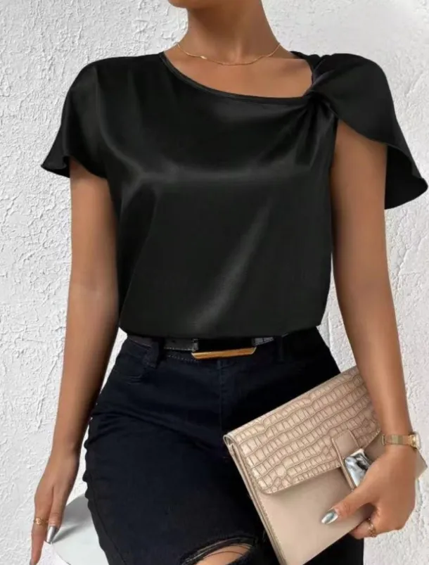 Women's Camisole Tank Top Solid Color Elegant Stylish Short Sleeve V Neck Regular Tops Wedding Guest Work Black Pink Navy Blue Green Khaki Summer Spring