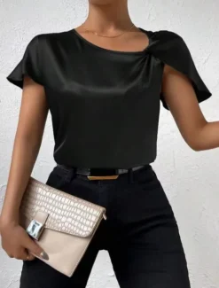 Women's Camisole Tank Top Solid Color Elegant Stylish Short Sleeve V Neck Regular Tops Wedding Guest Work Black Pink Navy Blue Green Khaki Summer Spring