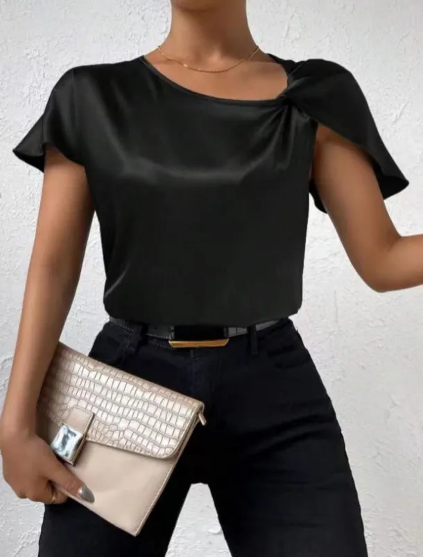 Women's Camisole Tank Top Solid Color Elegant Stylish Short Sleeve V Neck Regular Tops Wedding Guest Work Black Pink Navy Blue Green Khaki Summer Spring