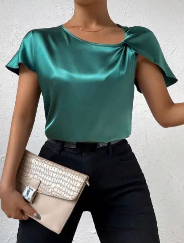 Women's Camisole Tank Top Solid Color Elegant Stylish Short Sleeve V Neck Regular Tops Wedding Guest Work Black Pink Navy Blue Green Khaki Summer Spring