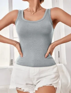 Women's Camisole Tank Top Solid Color Daily Stylish Casual Sleeveless Scoop Neck Regular Tops Daily Black White Pink Army Green Blue Summer