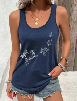 Women's Camisole Tank Top Graphic Animal Elegant Daily Hawaiian Sleeveless Crew Neck Regular Tops Daily Holiday Beach Wear Print Dusty Rose Blue Green Summer Spring