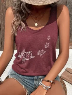 Women's Camisole Tank Top Graphic Animal Elegant Daily Hawaiian Sleeveless Crew Neck Regular Tops Daily Holiday Beach Wear Print Dusty Rose Blue Green Summer Spring