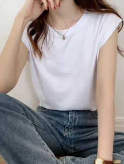 Women's Camisole Tank Top Solid Color Daily Basic Casual Sleeveless Crew Neck Regular Tops Daily Black White Yellow Blue Brown Summer