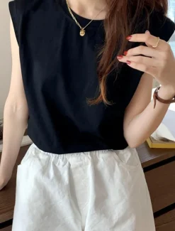 Women's Camisole Tank Top Solid Color Daily Basic Casual Sleeveless Crew Neck Regular Tops Daily Black White Yellow Blue Brown Summer