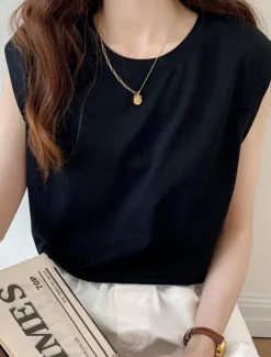 Women's Camisole Tank Top Solid Color Daily Basic Casual Sleeveless Crew Neck Regular Tops Daily Black White Yellow Blue Brown Summer