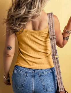 Women's Camisole Tank Top Solid Color Daily Stylish Casual Sleeveless Scoop Neck Regular Tops Daily Buttons Black Yellow Army Green Apricot Summer Spring