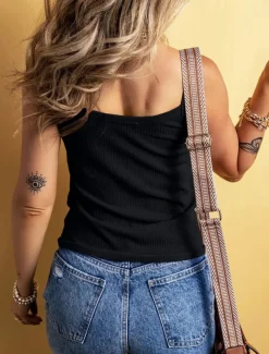 Women's Camisole Tank Top Solid Color Daily Stylish Casual Sleeveless Scoop Neck Regular Tops Daily Buttons Black Yellow Army Green Apricot Summer Spring