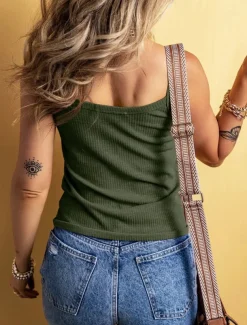 Women's Camisole Tank Top Solid Color Daily Stylish Casual Sleeveless Scoop Neck Regular Tops Daily Buttons Black Yellow Army Green Apricot Summer Spring