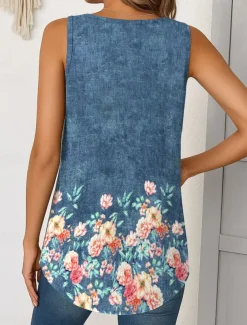 Women's Camisole Tank Top Floral Graphic Vintage Tropical Stylish Sleeveless V Neck Long Tops Daily Print Blue Summer Spring