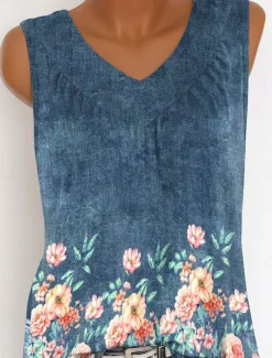 Women's Camisole Tank Top Floral Graphic Vintage Tropical Stylish Sleeveless V Neck Long Tops Daily Print Blue Summer Spring