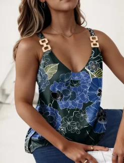 Women's Camisole Tank Top Fashion Floral Print Sleeveless Regular Tops V Neck Casual Holiday Yellow Pink Blue Lavender Purple Summer