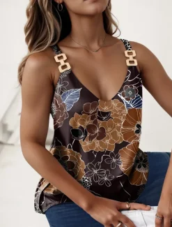 Women's Camisole Tank Top Fashion Floral Print Sleeveless Regular Tops V Neck Casual Holiday Yellow Pink Blue Lavender Purple Summer