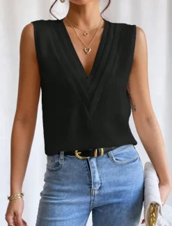 Women's Camisole Tank Top Solid Color Daily Casual Sleeveless V Neck Regular Tops Daily Black White Orange Green Apricot Summer