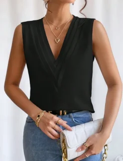 Women's Camisole Tank Top Solid Color Daily Casual Sleeveless V Neck Regular Tops Daily Black White Orange Green Apricot Summer