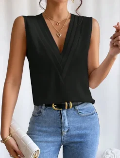 Women's Camisole Tank Top Solid Color Daily Casual Sleeveless V Neck Regular Tops Daily Black White Orange Green Apricot Summer