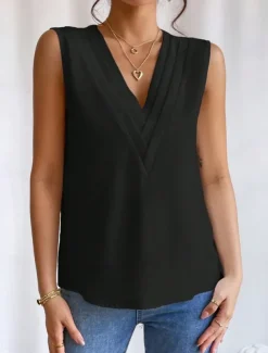 Women's Camisole Tank Top Solid Color Daily Casual Sleeveless V Neck Regular Tops Daily Black White Orange Green Apricot Summer