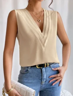 Women's Camisole Tank Top Solid Color Daily Casual Sleeveless V Neck Regular Tops Daily Black White Orange Green Apricot Summer