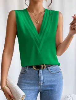 Women's Camisole Tank Top Solid Color Daily Casual Sleeveless V Neck Regular Tops Daily Black White Orange Green Apricot Summer