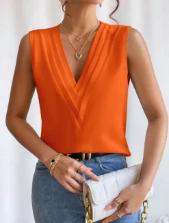 Women's Camisole Tank Top Solid Color Daily Casual Sleeveless V Neck Regular Tops Daily Black White Orange Green Apricot Summer