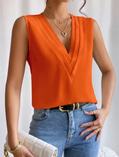 Women's Camisole Tank Top Solid Color Daily Casual Sleeveless V Neck Regular Tops Daily Black White Orange Green Apricot Summer