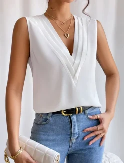 Women's Camisole Tank Top Solid Color Daily Casual Sleeveless V Neck Regular Tops Daily Black White Orange Green Apricot Summer