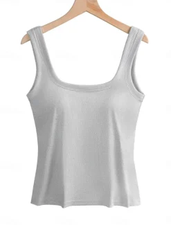 Women's Camisole Tank Top Solid Color Daily Stylish Casual Sleeveless Square Neck Regular Tops Daily Black White Red Green Gray Summer Spring