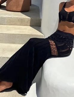 Women's Camisole Tank Top Black White Solid Color Cut Out Beach Swimming Vacation Sexy Boho Strap Regular Fit S