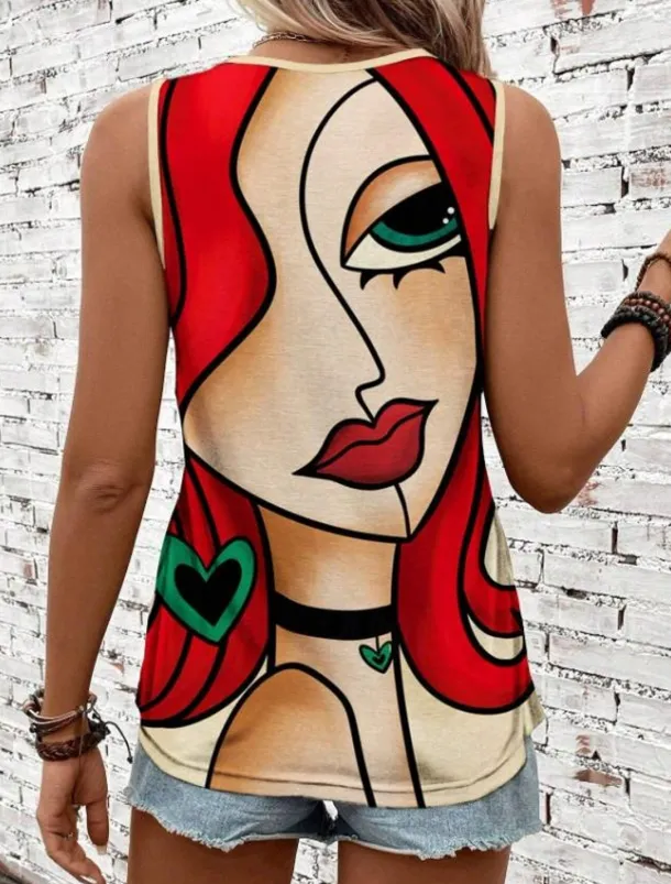 Women's Camisole Tank Top Vest Fashion Streetwear Striped Print Sleeveless Regular Tops Crew Neck Casual Green Summer