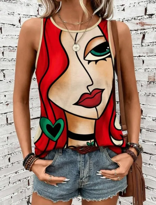 Women's Camisole Tank Top Vest Fashion Streetwear Striped Print Sleeveless Regular Tops Crew Neck Casual Green Summer