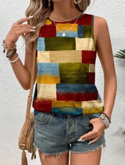 Women's Camisole Tank Top Vest Fashion Streetwear Striped Print Sleeveless Regular Tops Crew Neck Casual Green Summer