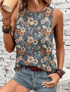 Women's Camisole Tank Top Vest Fashion Streetwear Striped Print Sleeveless Regular Tops Crew Neck Casual Green Summer