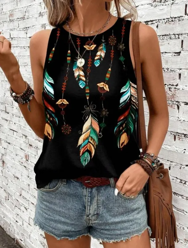 Women's Camisole Tank Top Vest Fashion Streetwear Striped Print Sleeveless Regular Tops Crew Neck Casual Green Summer