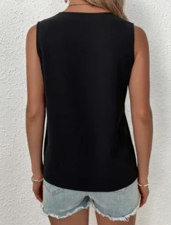 Women's Camisole Tank Top Solid Color Basic Casual Long Sleeve V Neck Regular Tops Daily Lace Patchwork Black White Summer