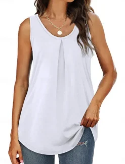 Women's Camisole Tank Top Solid Color Stylish Casual Sleeveless U Neck Regular Tops Daily White Pink Green Summer Spring