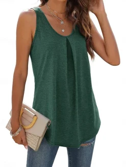 Women's Camisole Tank Top Solid Color Stylish Casual Sleeveless U Neck Regular Tops Daily White Pink Green Summer Spring
