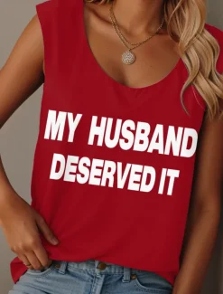 Women's Camisole Tank Top Graphic Letter Graffiti Vintage Tropical Stylish Sleeveless Crew Neck Scoop Neck Regular Tops Daily Print Black Pink Army Green Red Purple Summer Ridicule Husband