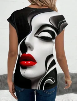 Women's Camisole Tank Top Abstract Casual Short Sleeve V Neck Regular Tops Daily Print Black Summer