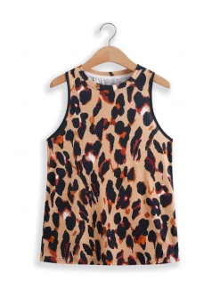 Women's Camisole Tank Top Vest Fashion Streetwear Print Sleeveless Regular Tops Crew Neck Casual Pink Brown Green Khaki Summer