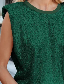 Women's Camisole Tank Top Plain Sparkly Fashion Sleeveless Round Neck Regular Tops Casual Sequins Silver Black Pink Fuchsia Gold Summer