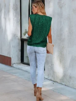 Women's Camisole Tank Top Plain Sparkly Fashion Sleeveless Round Neck Regular Tops Casual Sequins Silver Black Pink Fuchsia Gold Summer