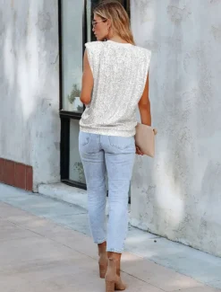 Women's Camisole Tank Top Plain Sparkly Fashion Sleeveless Round Neck Regular Tops Casual Sequins Silver Black Pink Fuchsia Gold Summer