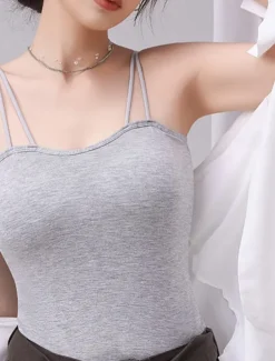 Women's Camisole Tank Top Basic Sleeveless Regular Tops Strapless White Brown Gray Summer