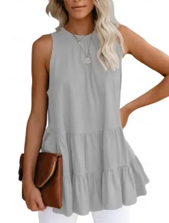 Women's Camisole Tank Top Black White Pink Solid Color Ladies Flowy Street Daily Fashion Round Neck S