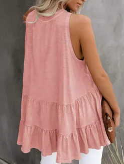 Women's Camisole Tank Top Black White Pink Solid Color Ladies Flowy Street Daily Fashion Round Neck S