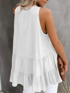 Women's Camisole Tank Top Black White Pink Solid Color Ladies Flowy Street Daily Fashion Round Neck S