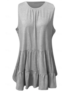 Women's Camisole Tank Top Black White Pink Solid Color Ladies Flowy Street Daily Fashion Round Neck S