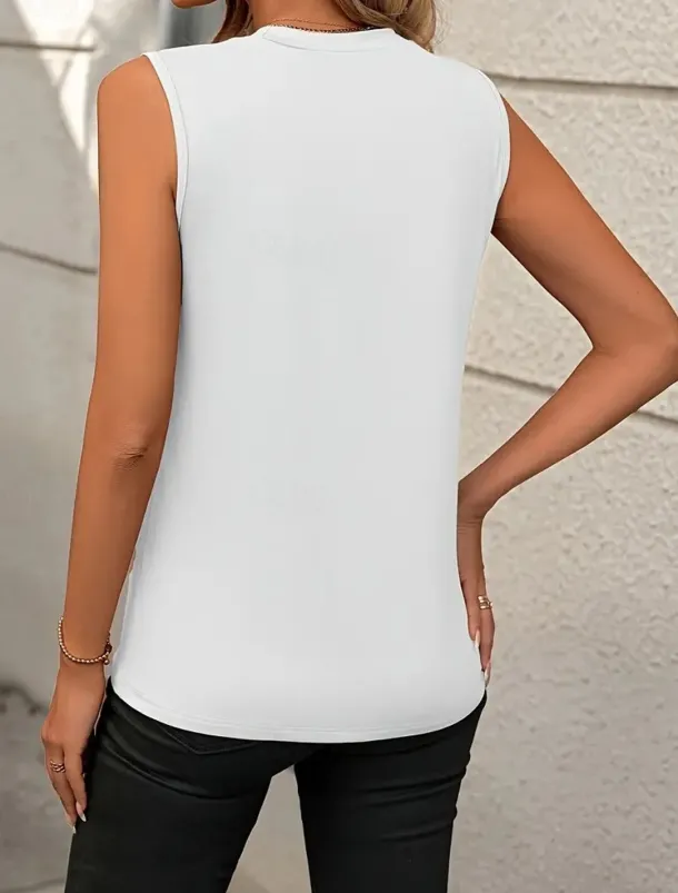 Women's Camisole Tank Top Sleeveless Round Neck White Asymmetrical Layered Elegant Draped Summer Spring Casual Workwear Regular Fit Versatile Top Clothing Apparel